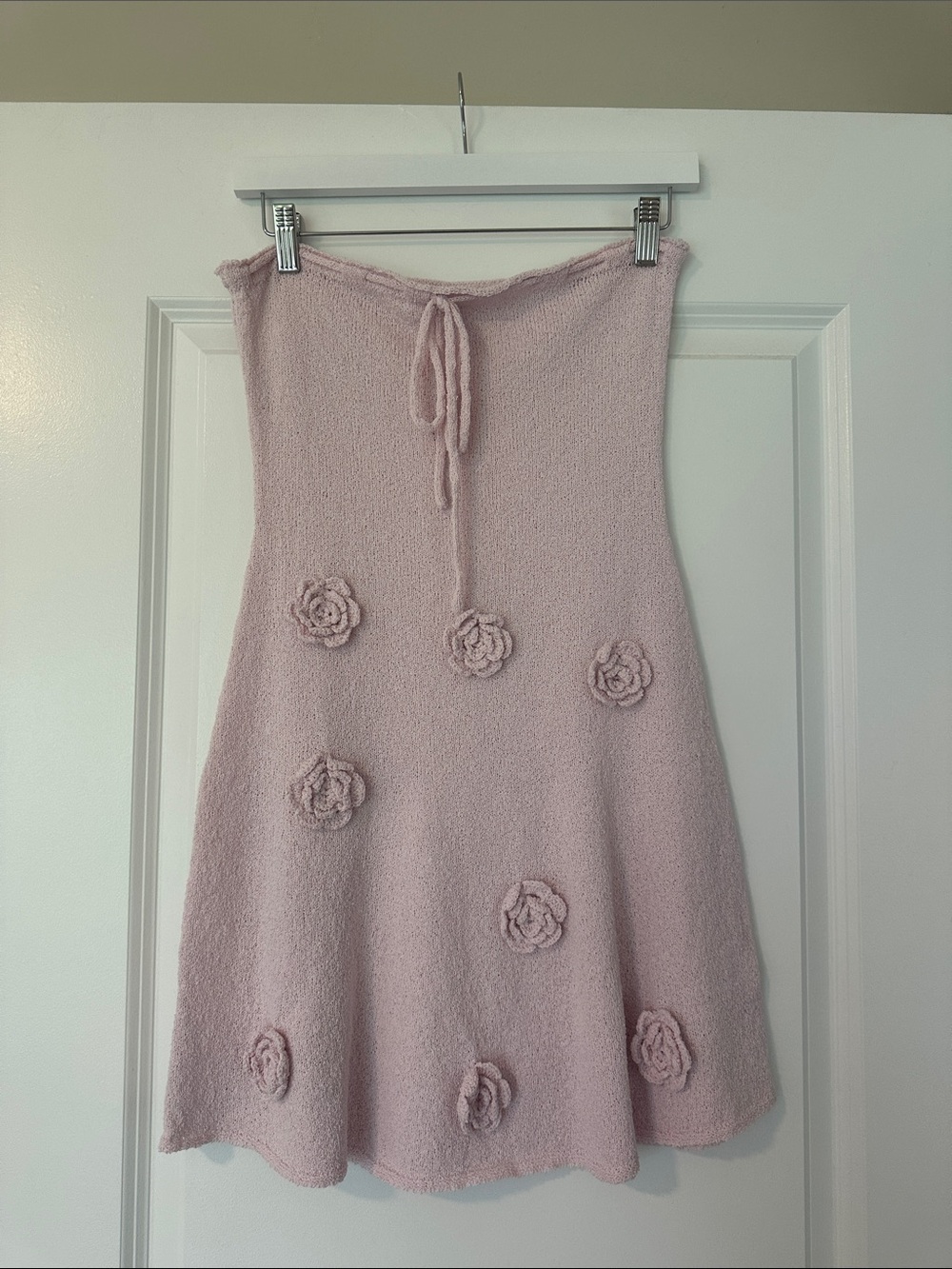 Meshki Soft Pink Floral Appliqué Knit Dress